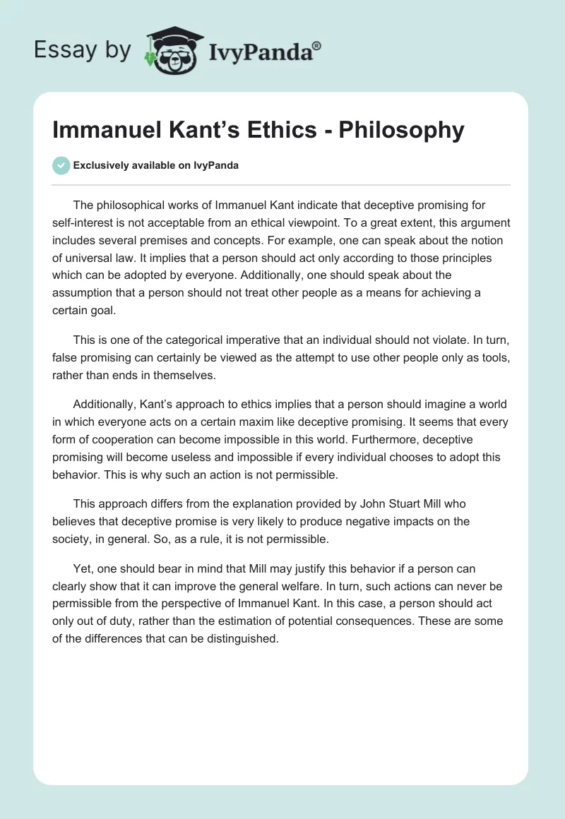 Immanuel Kant’s Ethics - Philosophy. Page 1