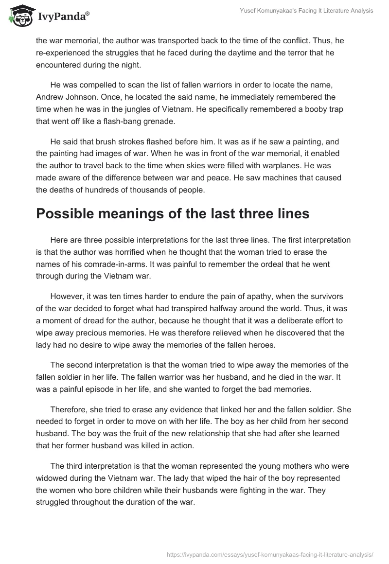 Yusef Komunyakaa's "Facing It" Literature Analysis. Page 2