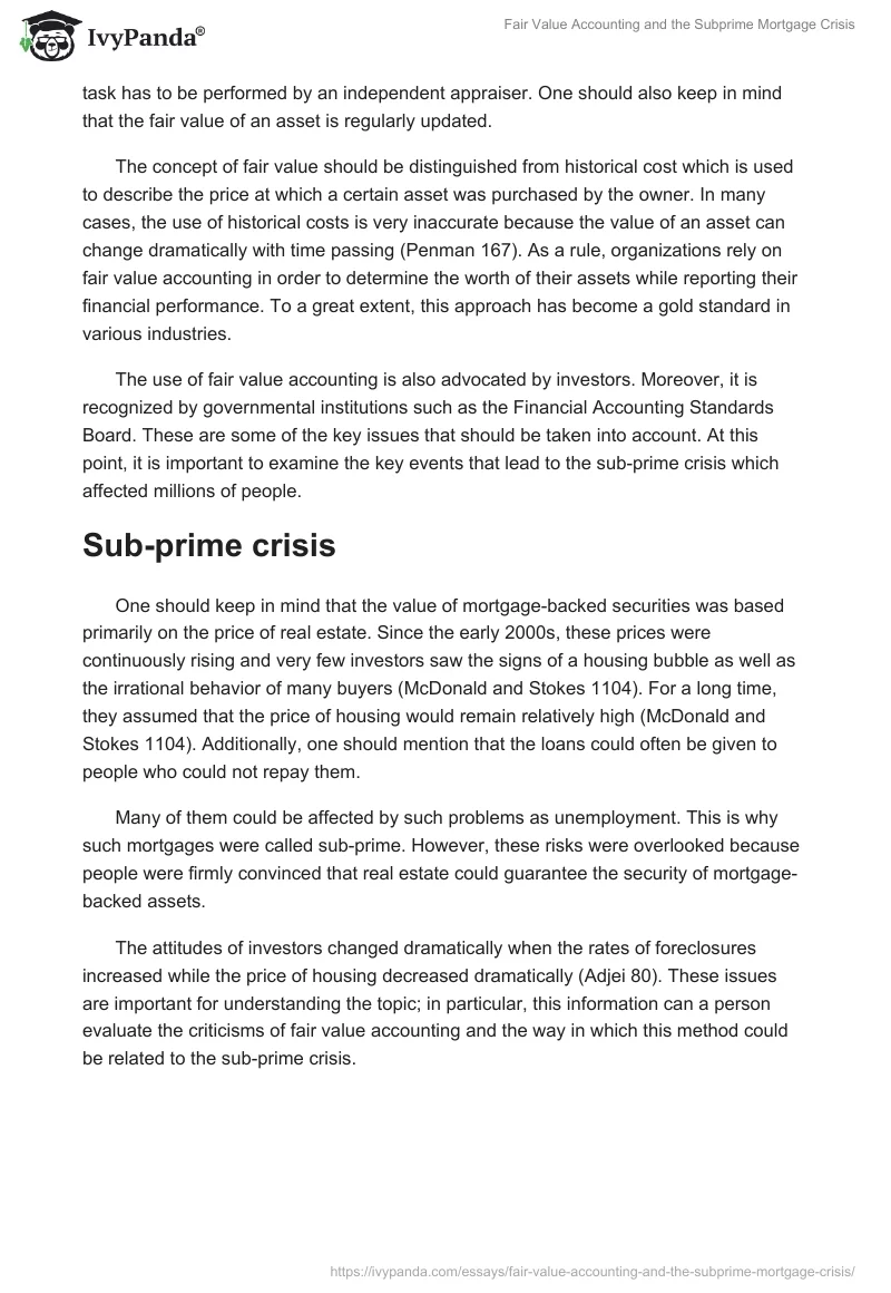 Fair Value Accounting and the Subprime Mortgage Crisis. Page 2