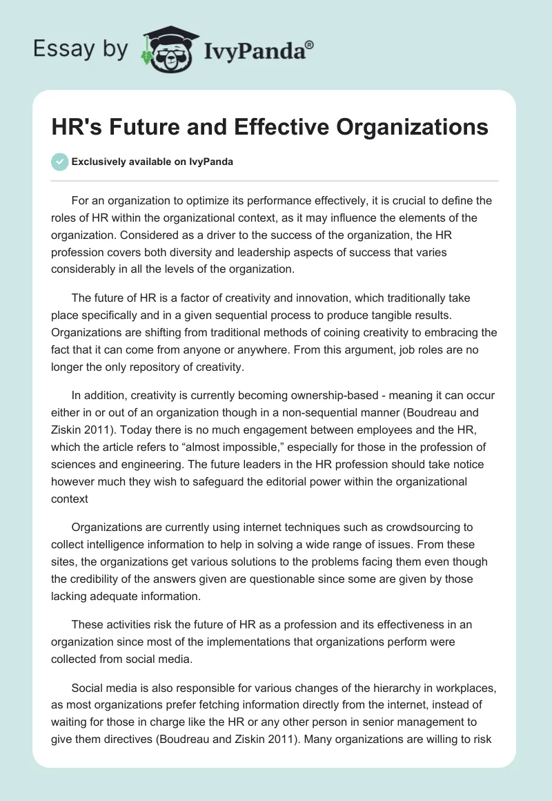 HR's Future and Effective Organizations. Page 1