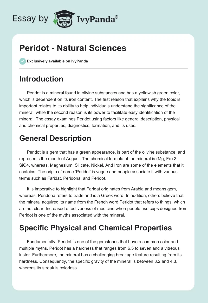 Peridot - Natural Sciences. Page 1