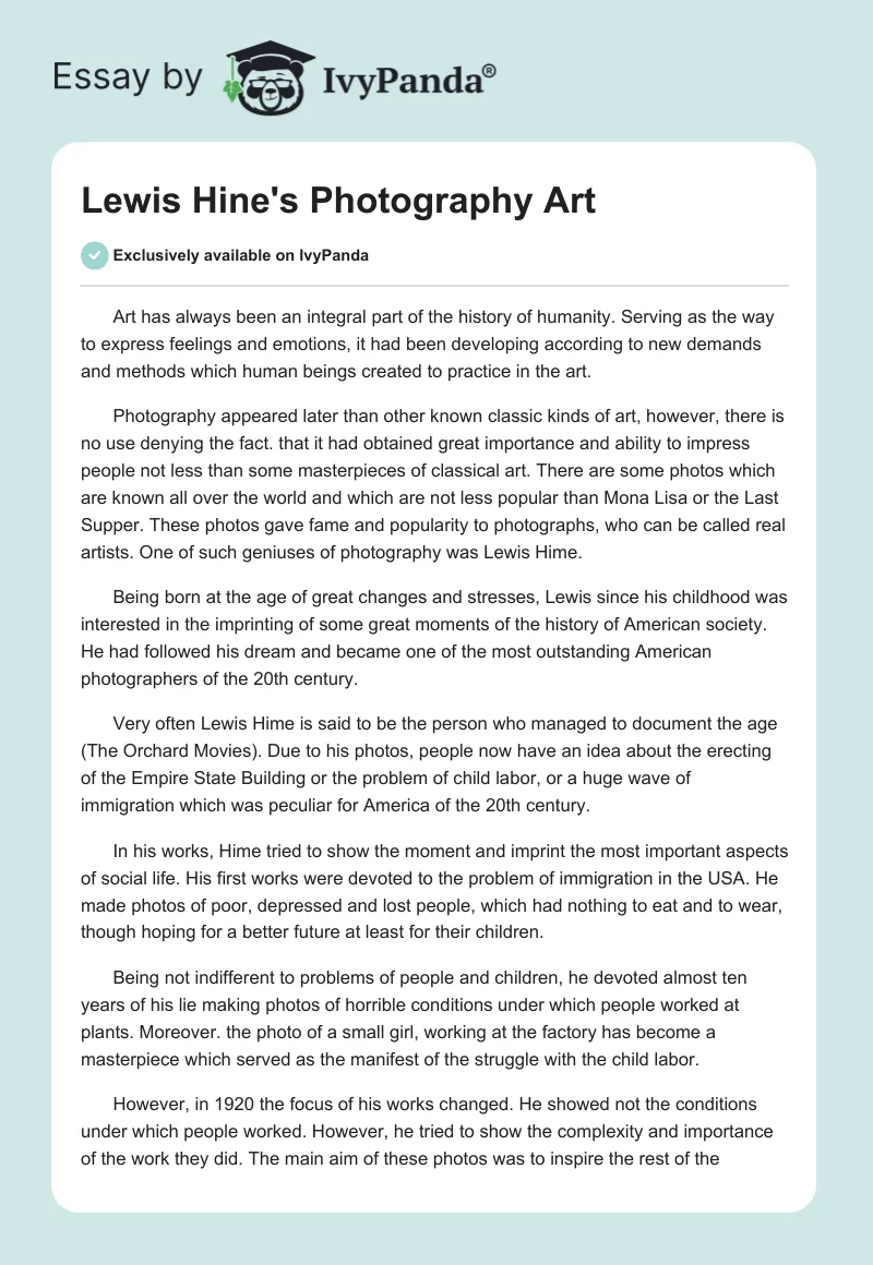 Lewis Hine's Photography Art. Page 1