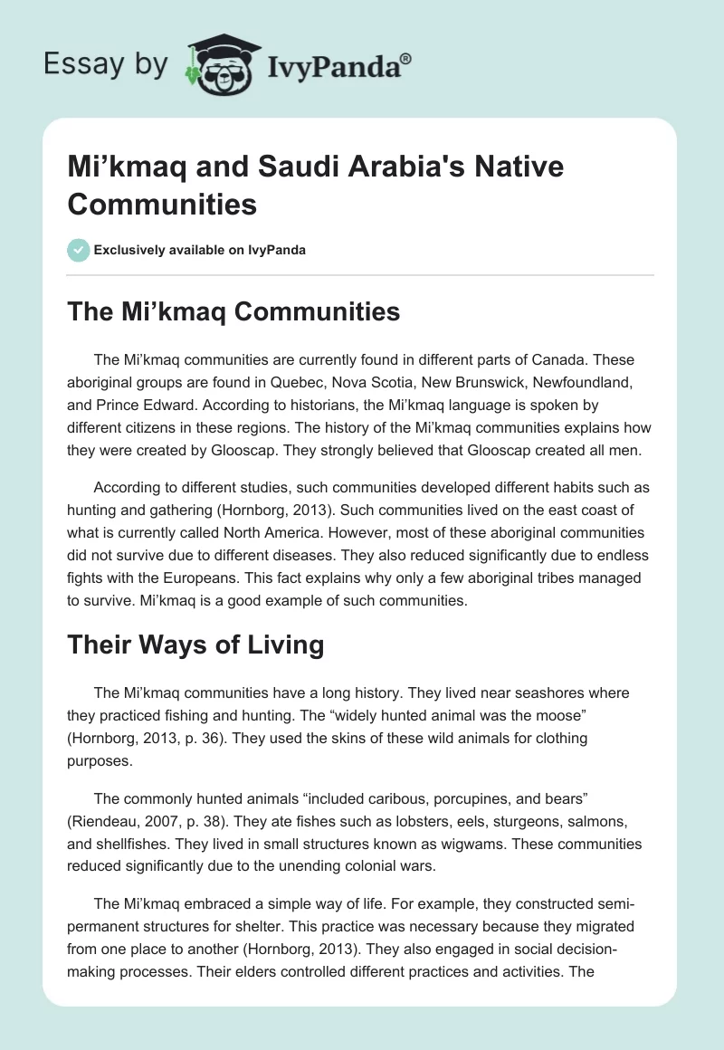 Mi’kmaq and Saudi Arabia's Native Communities. Page 1