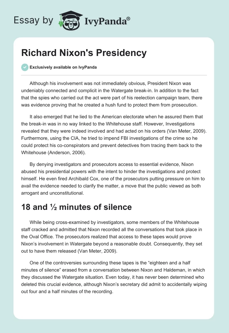 Richard Nixon's Presidency. Page 1