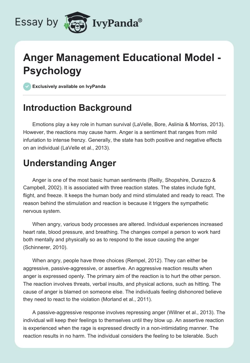 Anger Management Educational Model - Psychology. Page 1