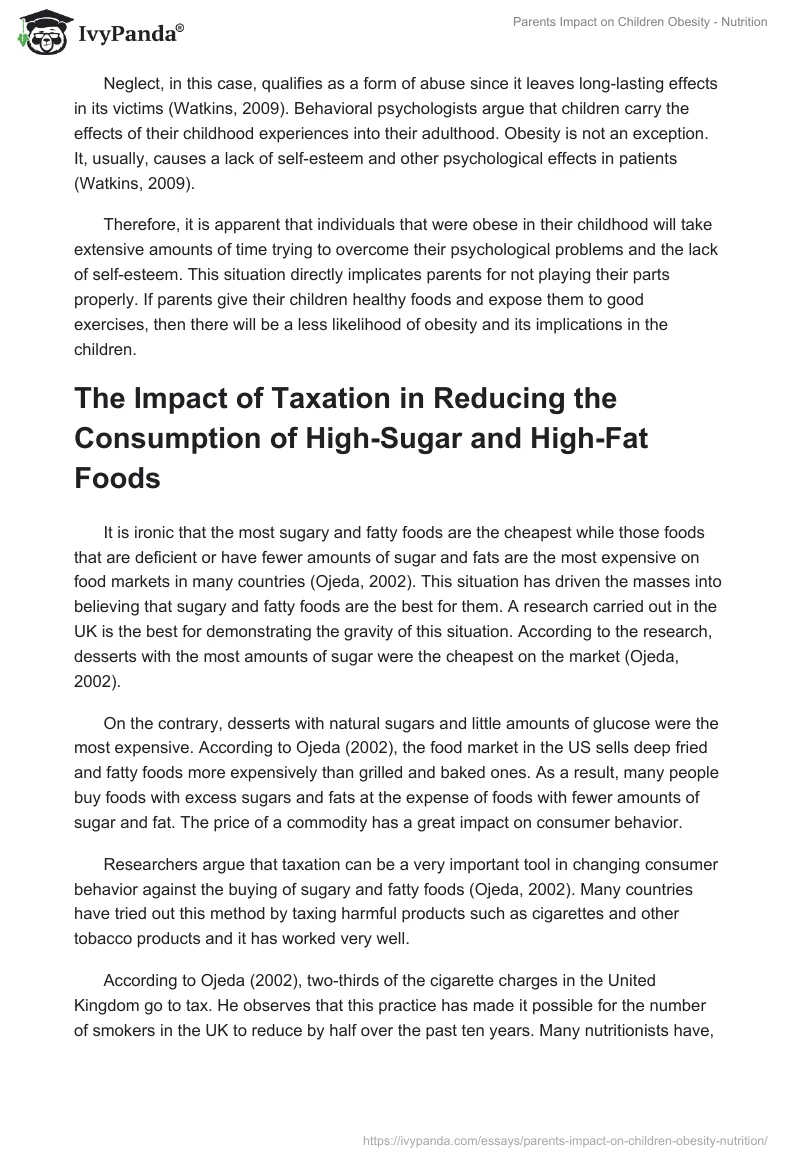 Parents Impact on Children Obesity - Nutrition. Page 2