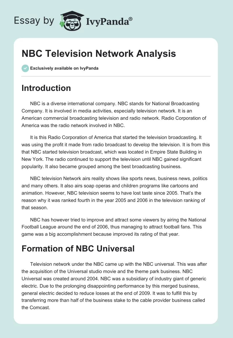 NBC Television Network Analysis. Page 1