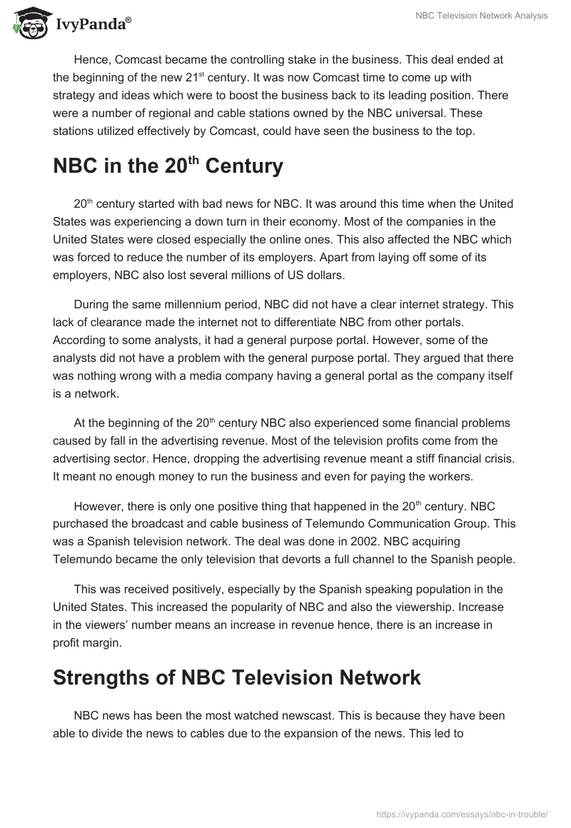 NBC Television Network Analysis. Page 2
