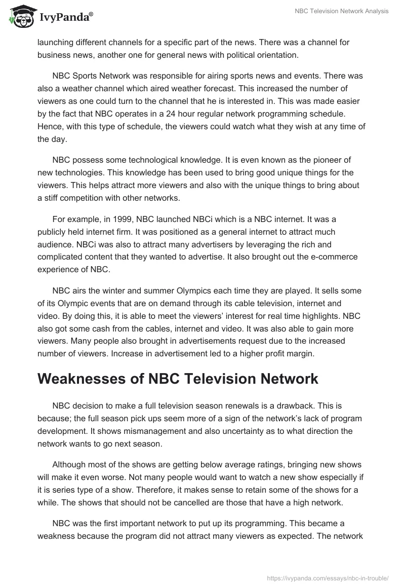 NBC Television Network Analysis. Page 3
