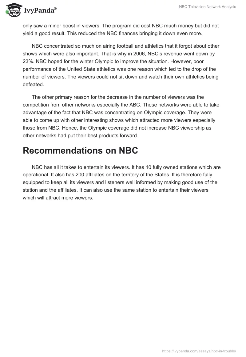 NBC Television Network Analysis. Page 4
