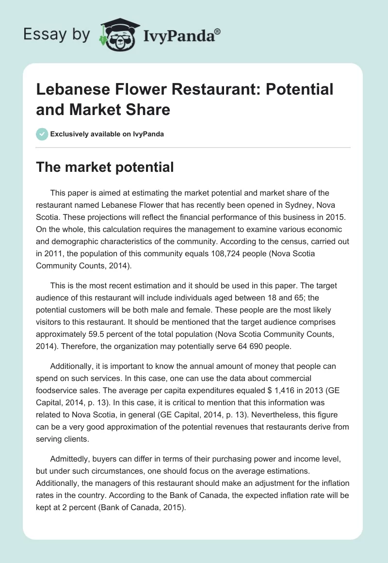 Lebanese Flower Restaurant: Potential and Market Share. Page 1