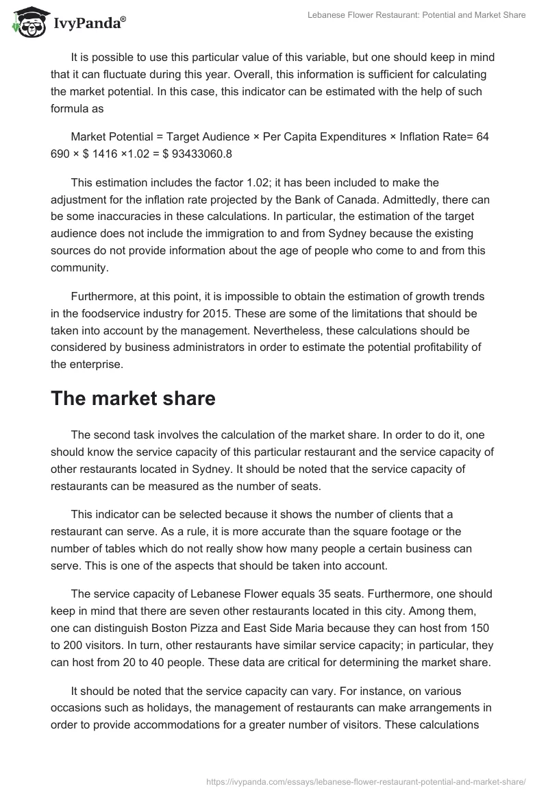 Lebanese Flower Restaurant: Potential and Market Share. Page 2