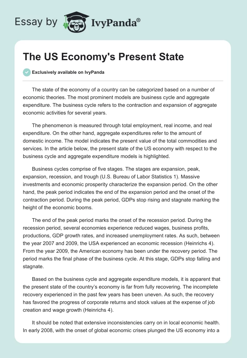The US Economy's Present State. Page 1