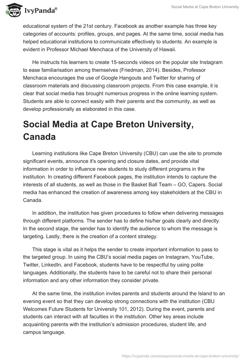 Social Media at Cape Breton University. Page 2
