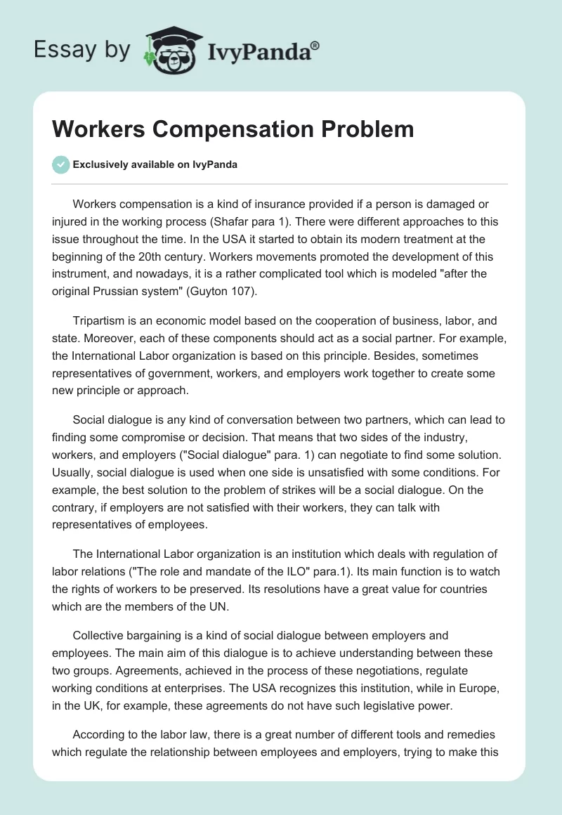 Workers Compensation Problem. Page 1