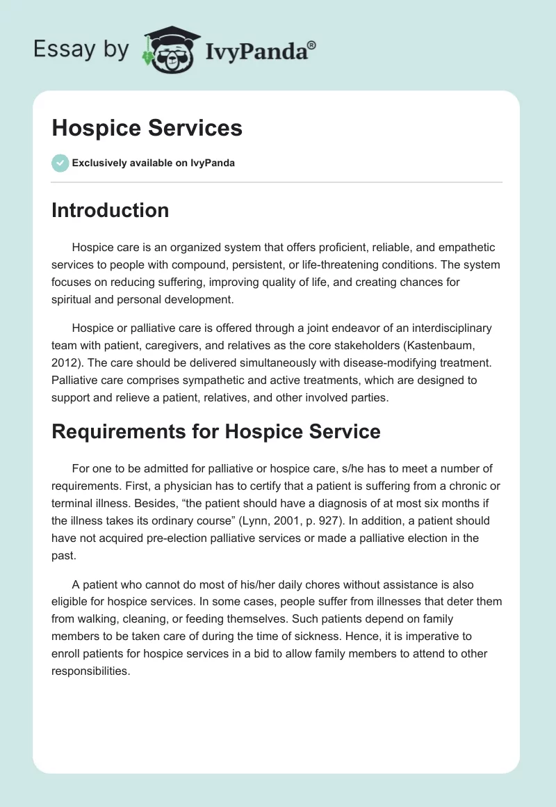 Hospice Services. Page 1