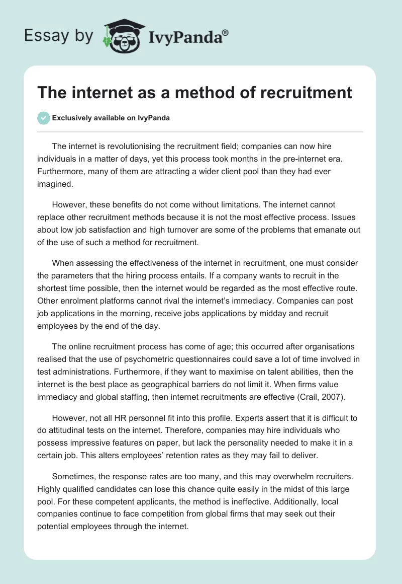 The Internet as a Method of Recruitment. Page 1