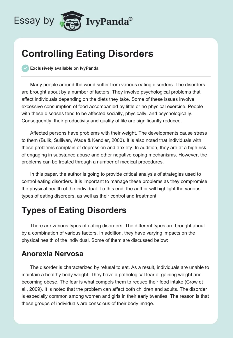 Controlling Eating Disorders. Page 1