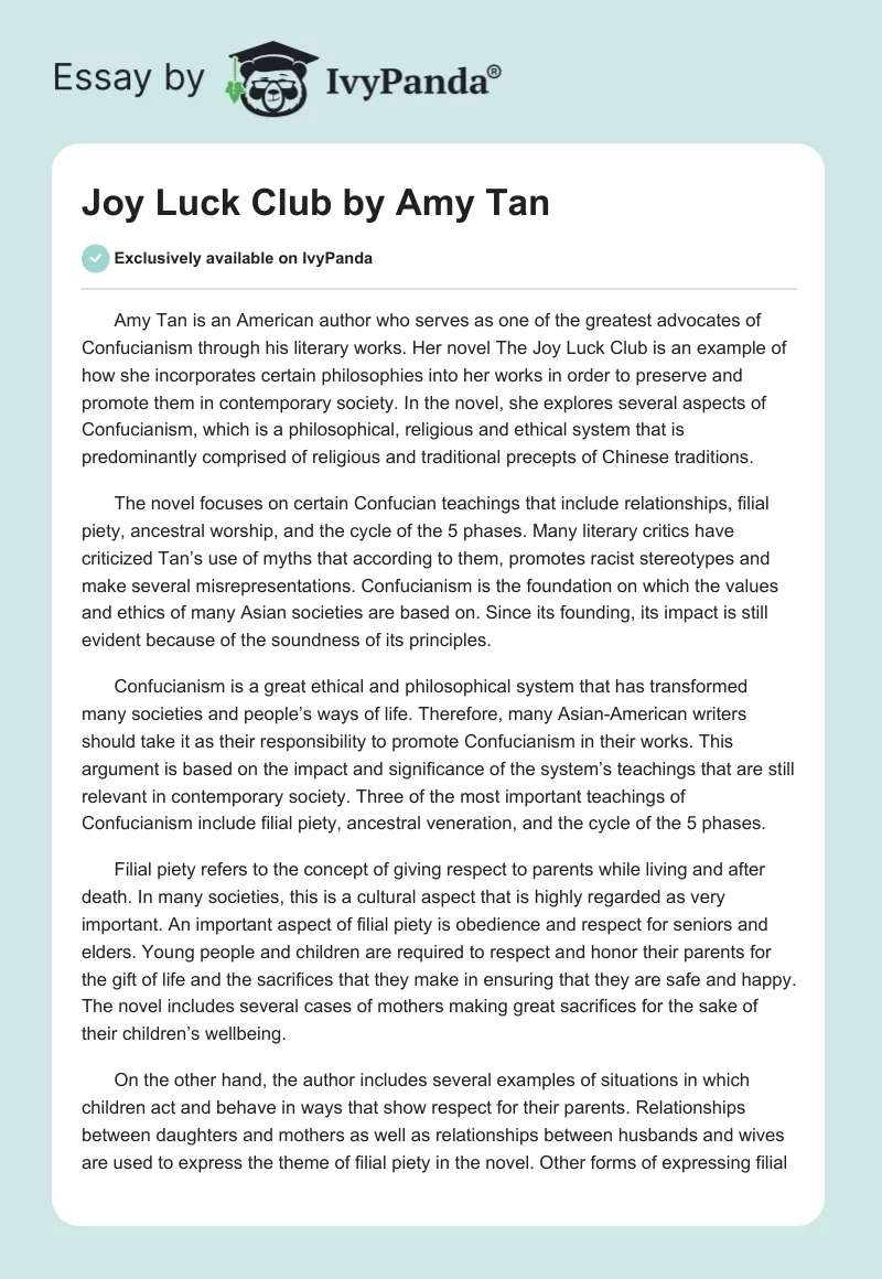 "Joy Luck Club" by Amy Tan. Page 1