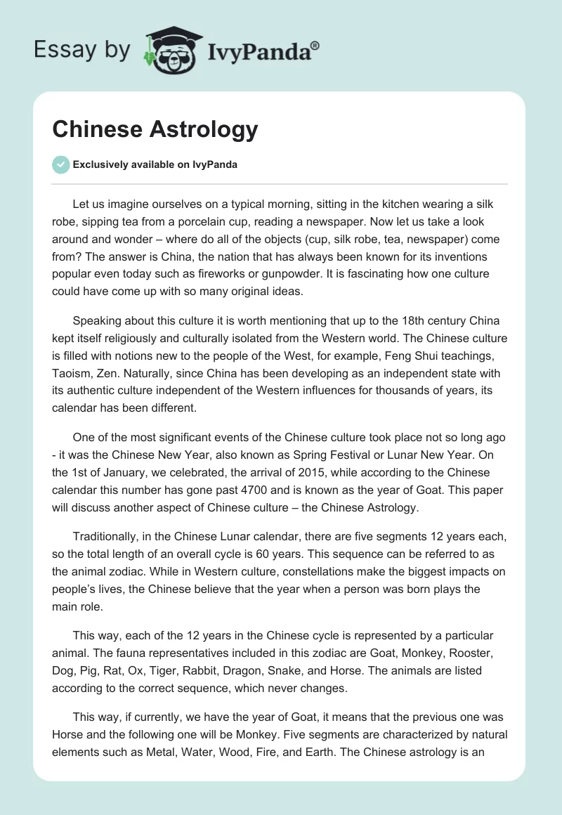 Chinese Astrology. Page 1