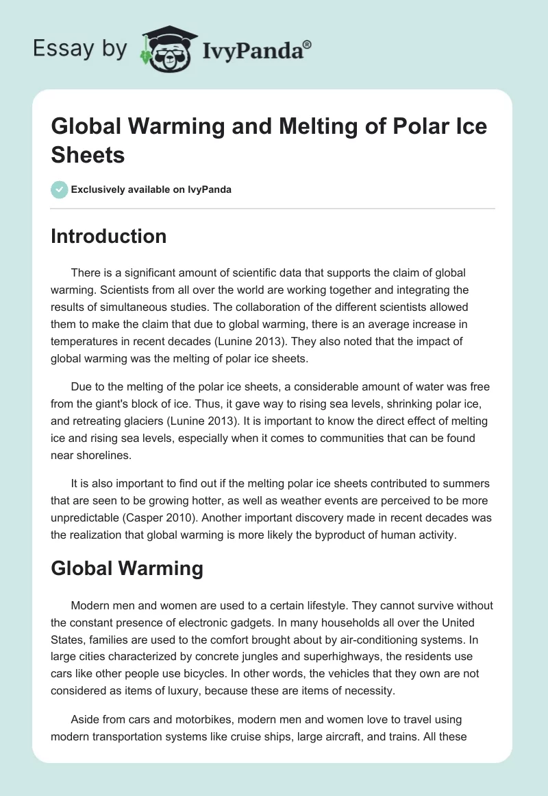 Global Warming and Melting of Polar Ice Sheets. Page 1