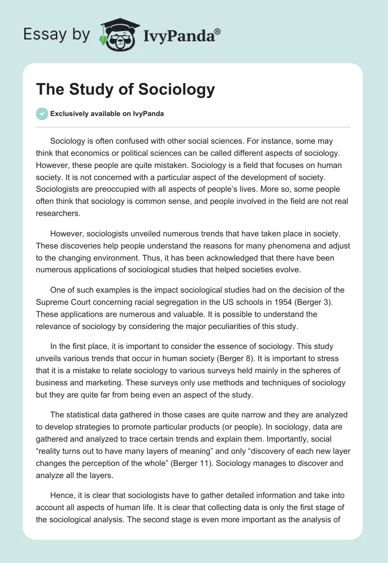 The Study of Sociology. Page 1