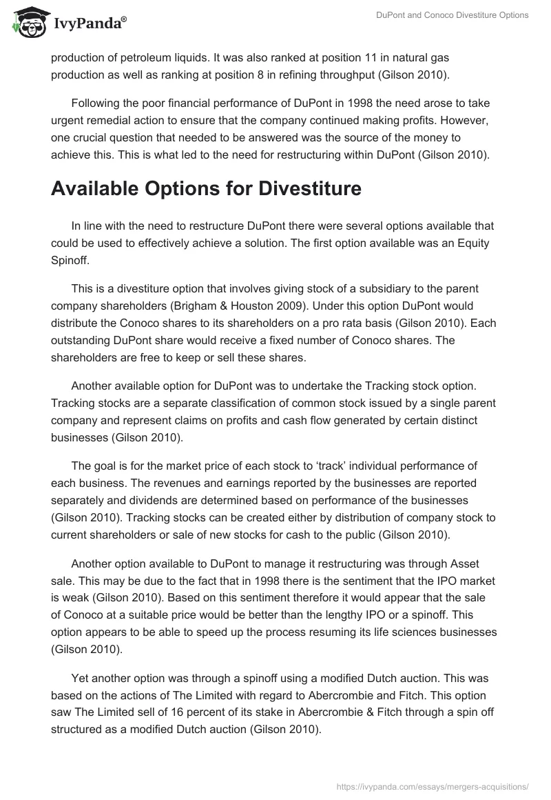 DuPont and Conoco Divestiture Options. Page 3
