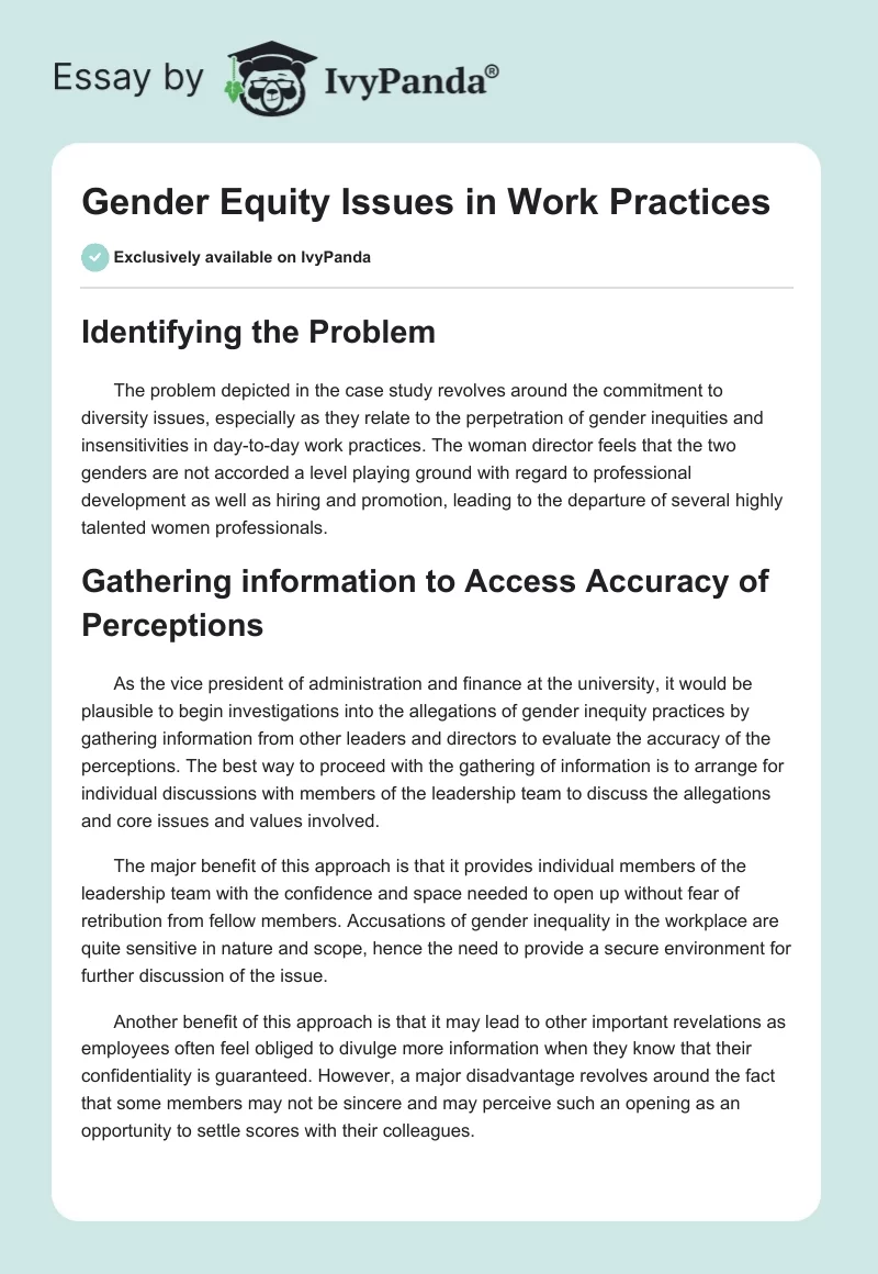 Gender Equity Issues in Work Practices. Page 1