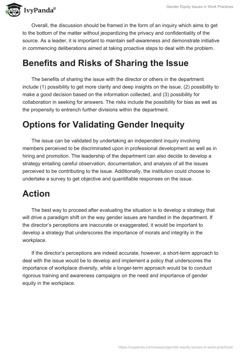 Gender Equity Issues in Work Practices. Page 2