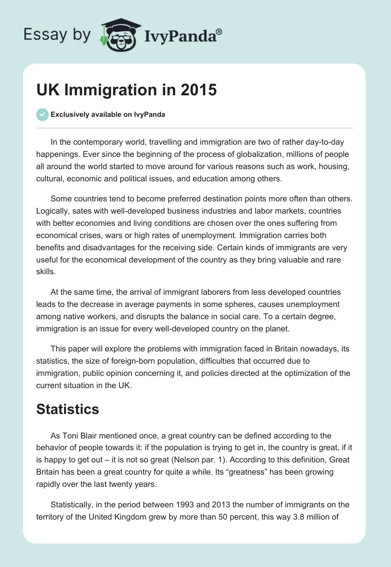 UK Immigration in 2015. Page 1