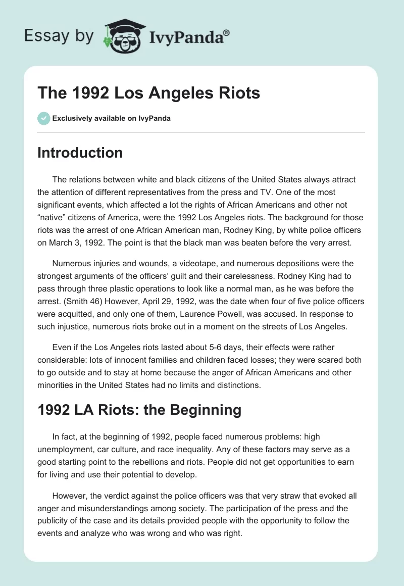 The 1992 Los Angeles Riots. Page 1