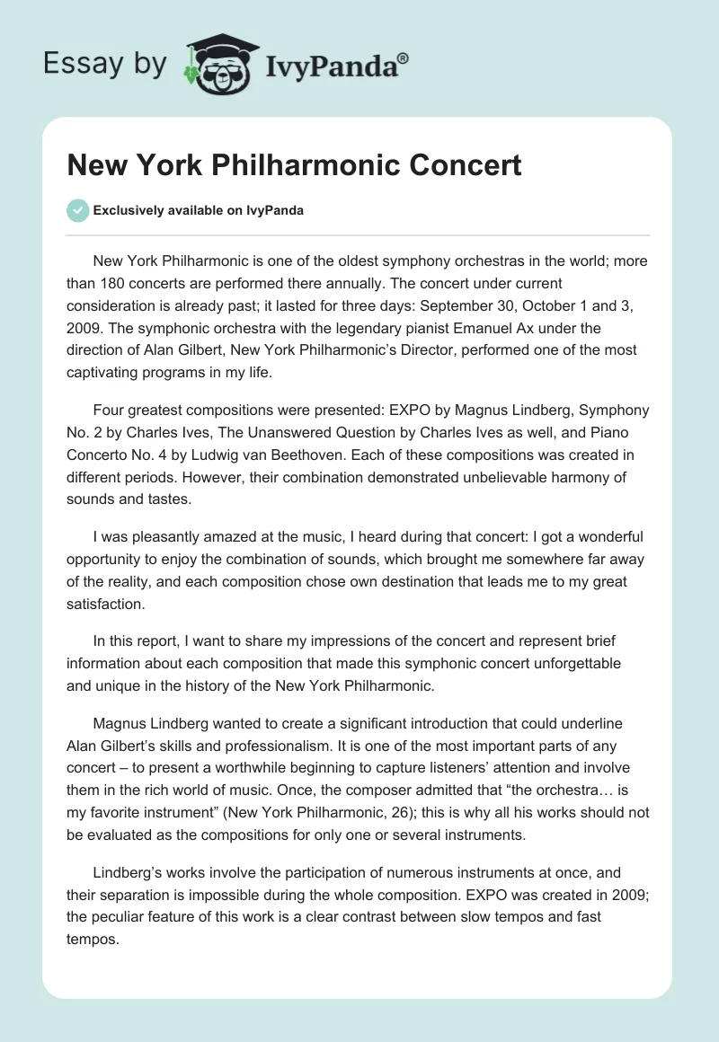 New York Philharmonic Concert. Page 1
