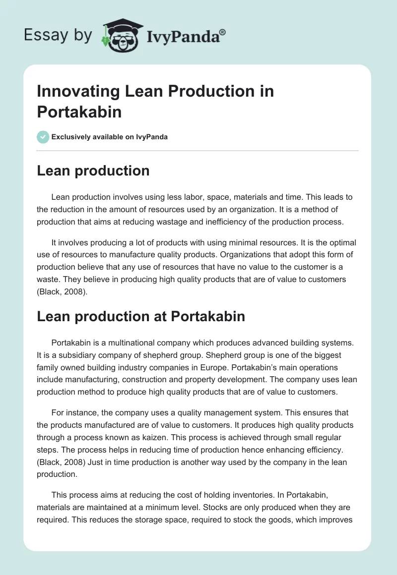 Innovating Lean Production in Portakabin. Page 1