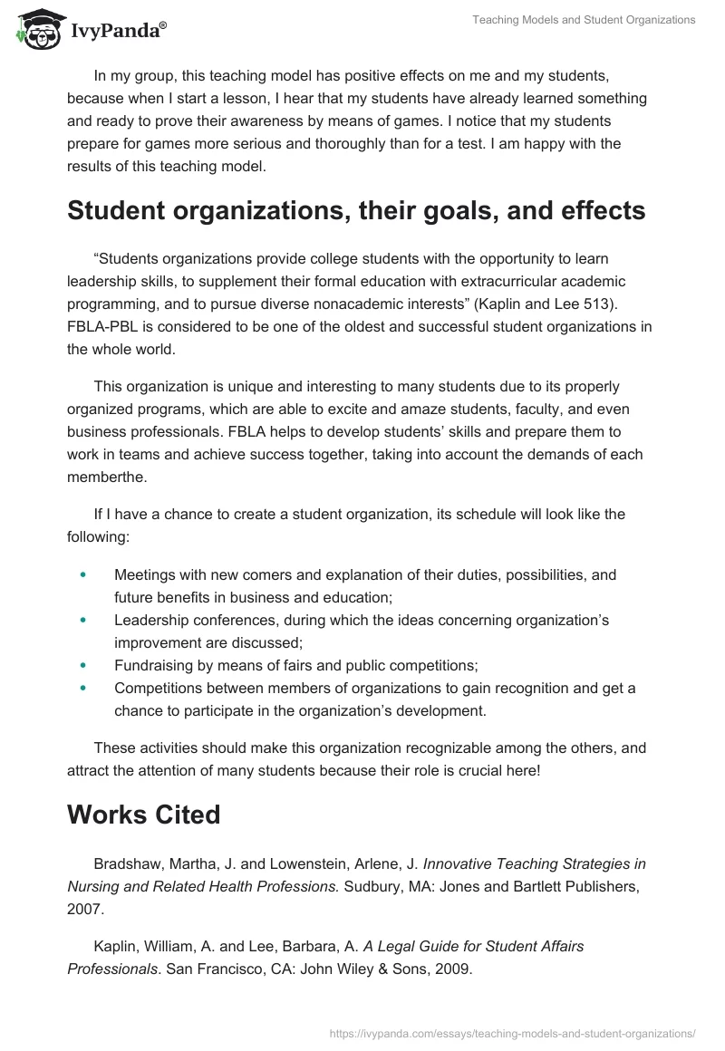 Teaching Models and Student Organizations. Page 2