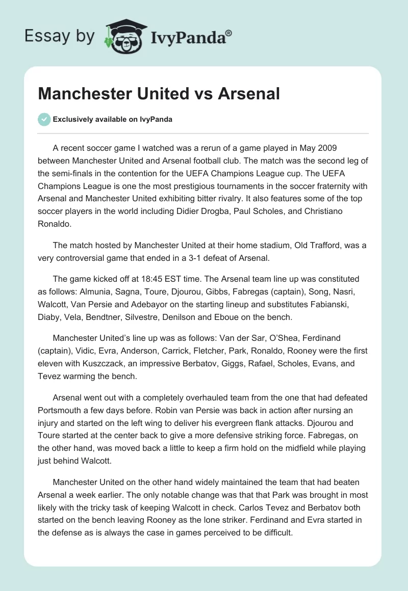 Manchester United vs Arsenal. Page 1