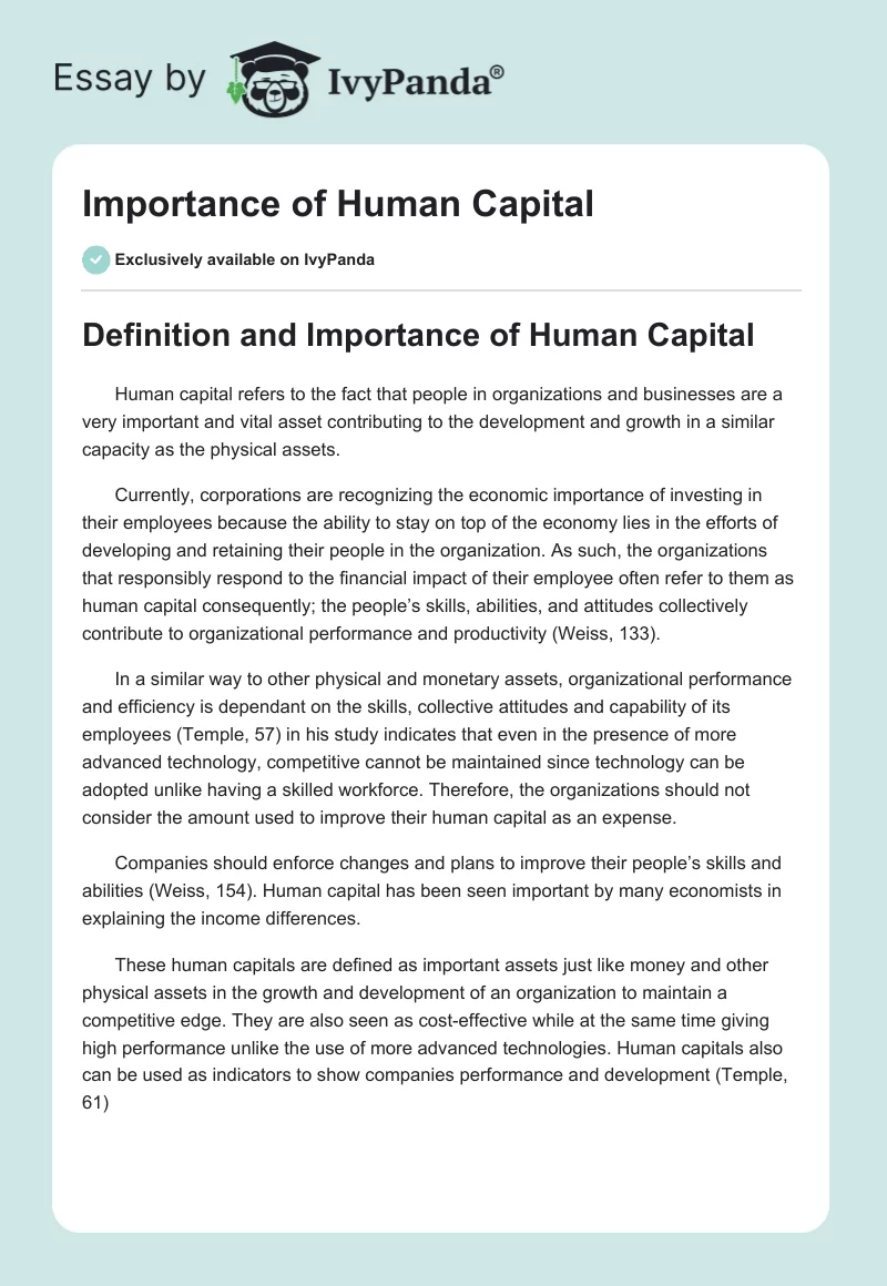 Importance of Human Capital. Page 1