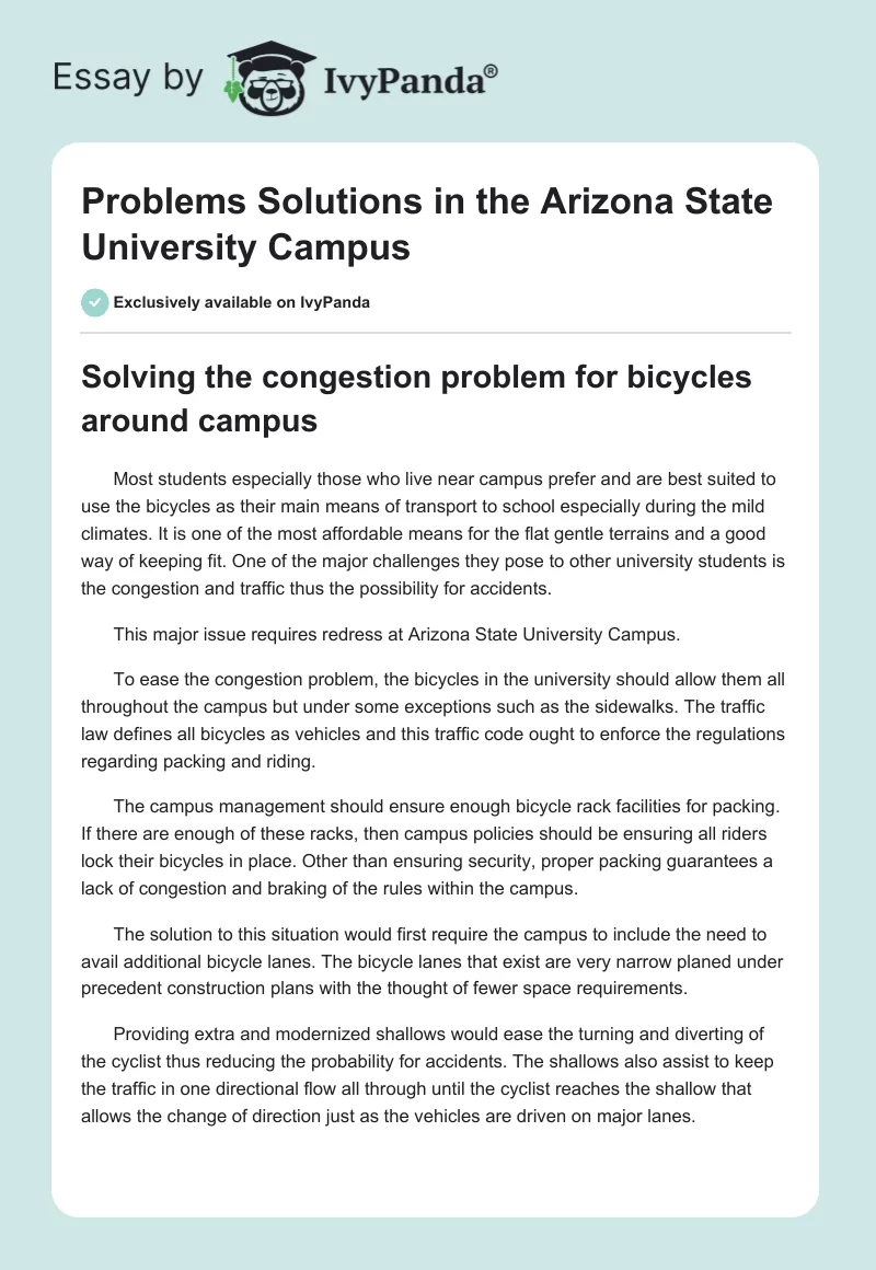 Problems Solutions in the Arizona State University Campus. Page 1