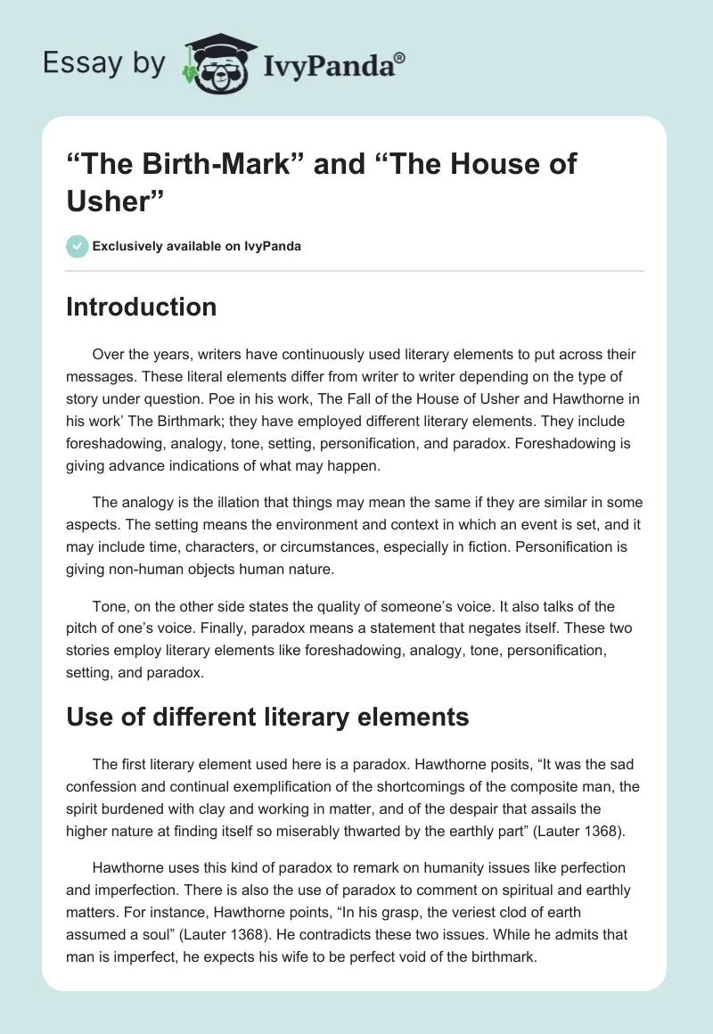 “The Birth-Mark” and “The Fall of the House of Usher”. Page 1
