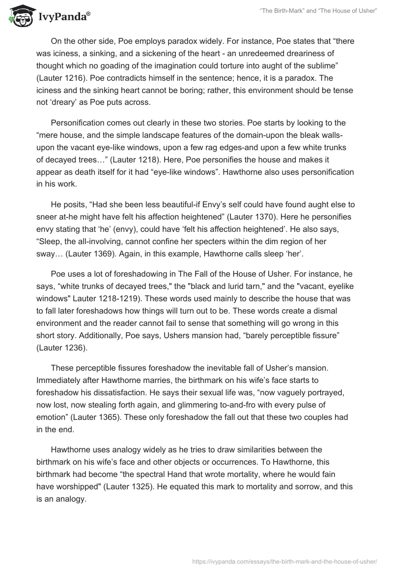 “The Birth-Mark” and “The Fall of the House of Usher”. Page 2