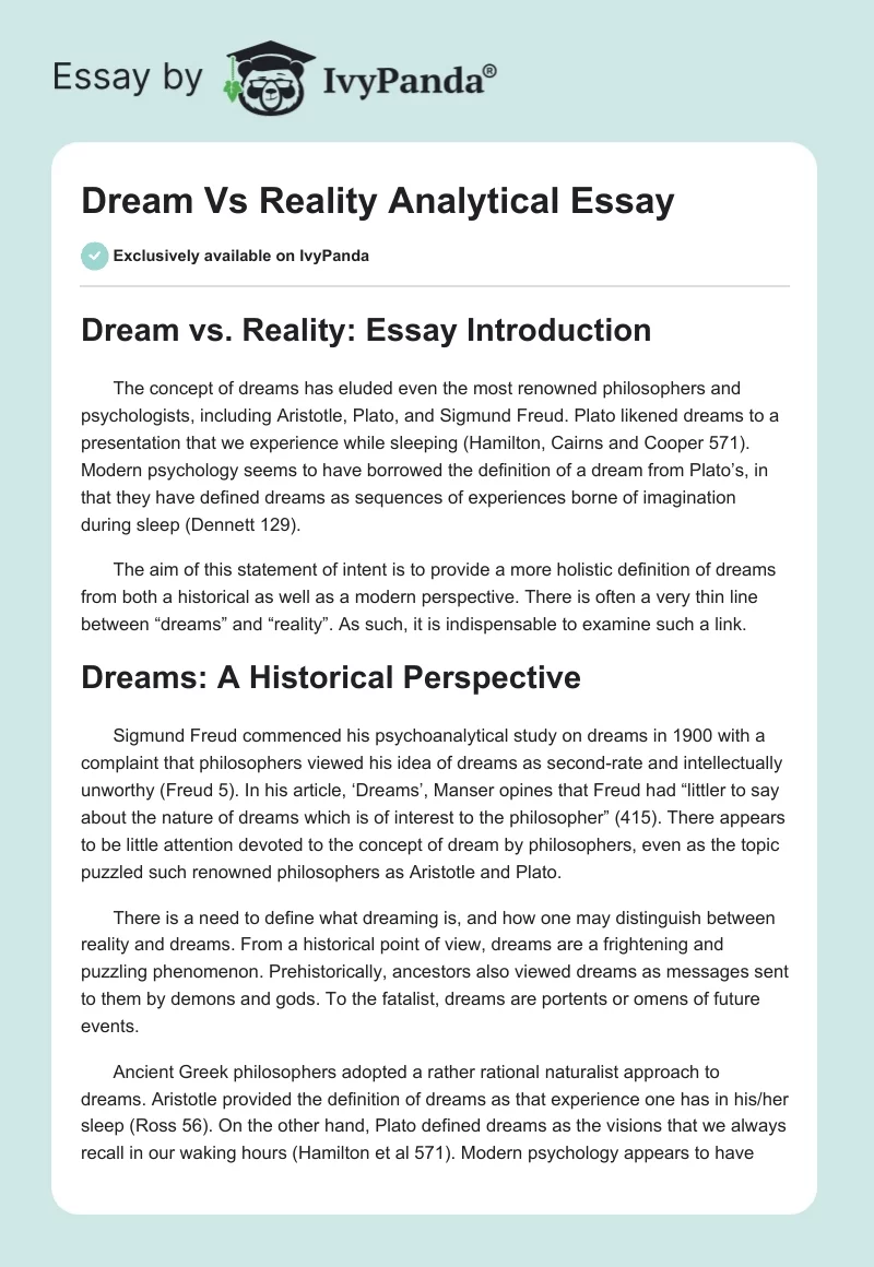 Dream Vs Reality Analytical Essay. Page 1