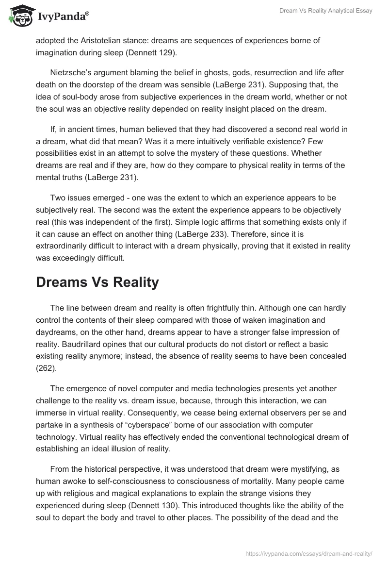Dream Vs Reality Analytical Essay. Page 2