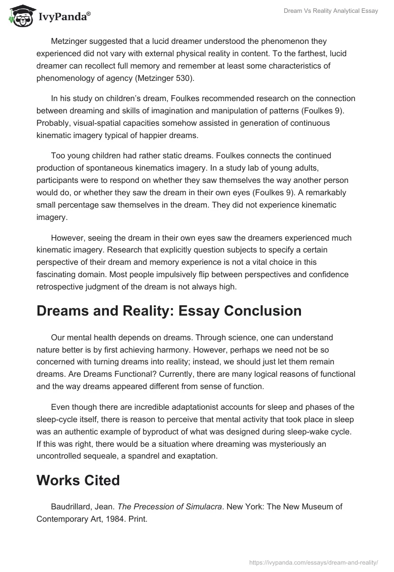 Dream Vs Reality Analytical Essay. Page 5