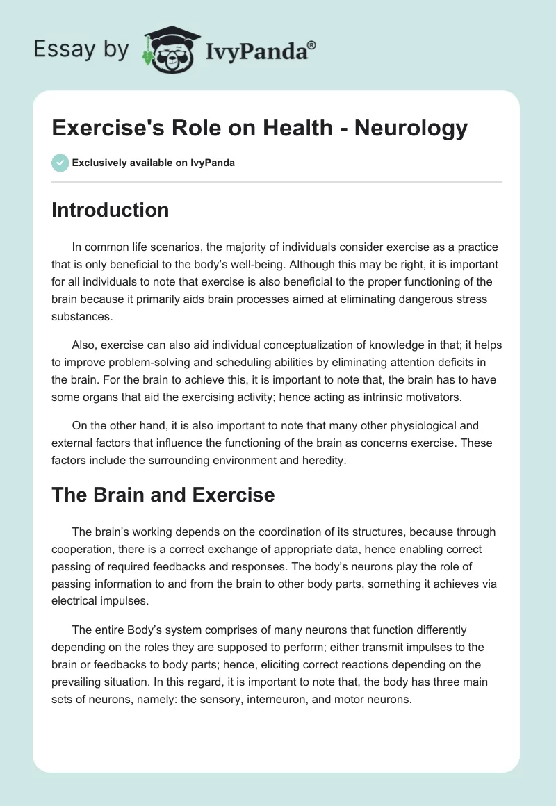 Exercise's Role on Health - Neurology. Page 1