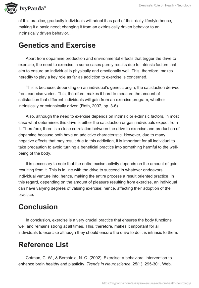 Exercise's Role on Health - Neurology. Page 4