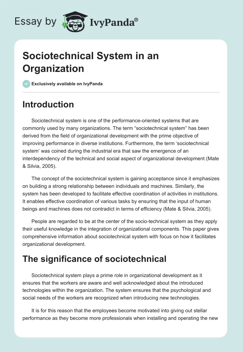 Sociotechnical System in an Organization. Page 1