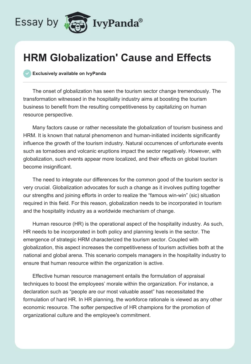 HRM Globalization' Cause and Effects. Page 1