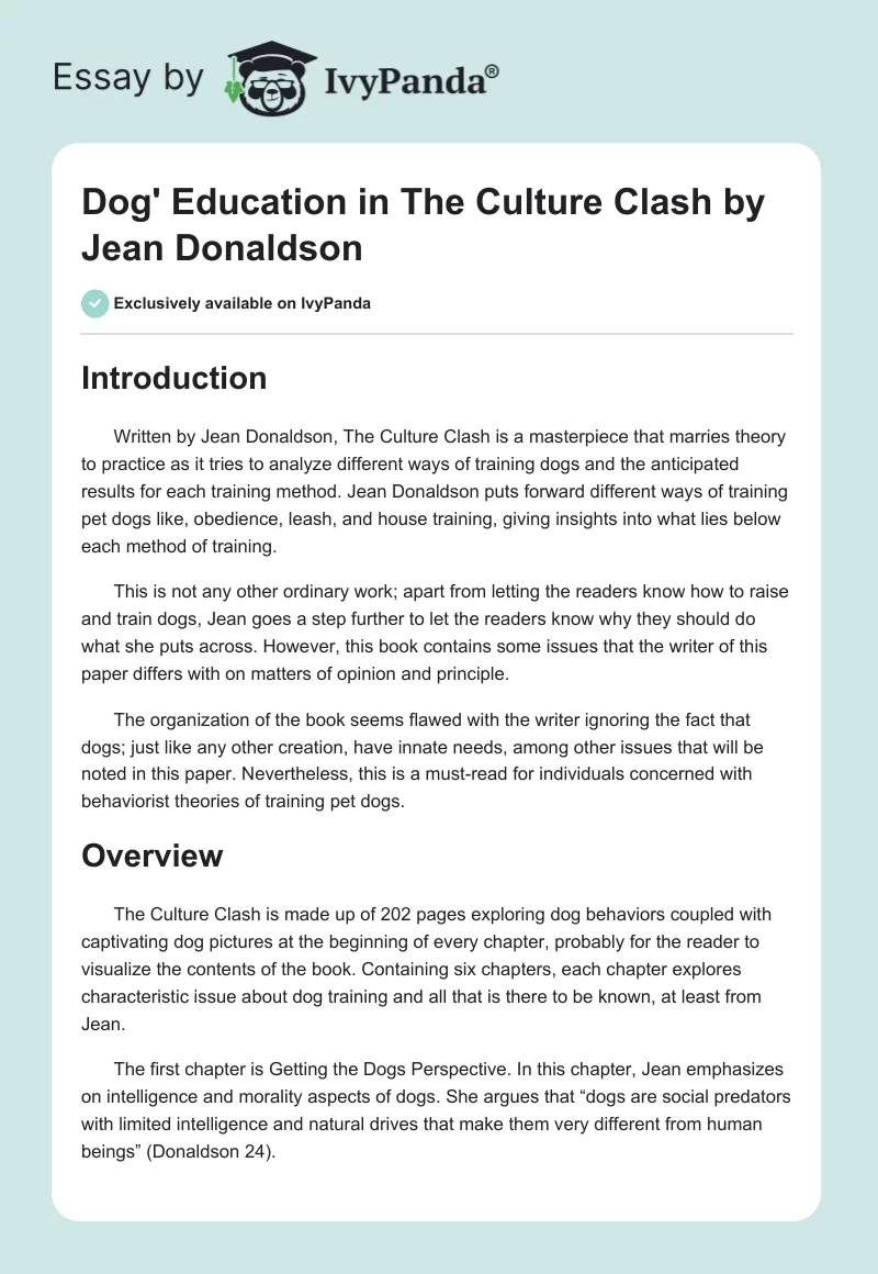 Dog' Education in "The Culture Clash" by Jean Donaldson. Page 1