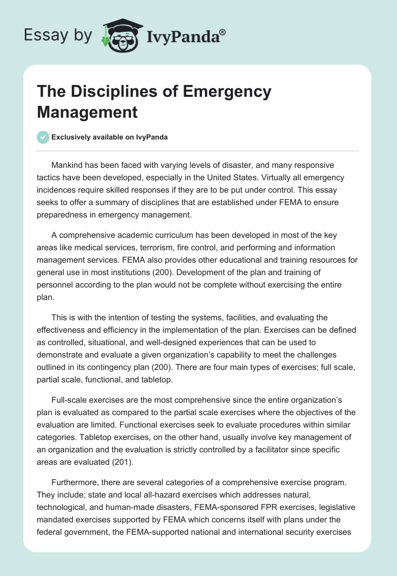 The Disciplines of Emergency Management. Page 1