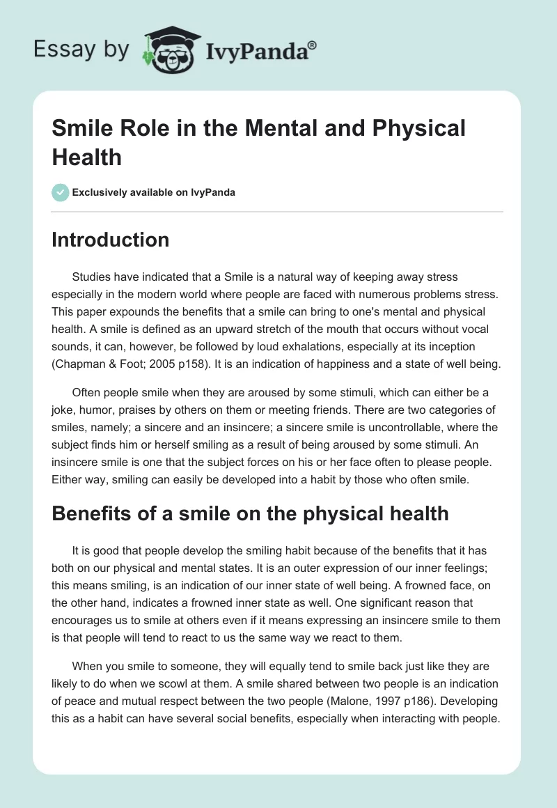 Smile Role in the Mental and Physical Health. Page 1
