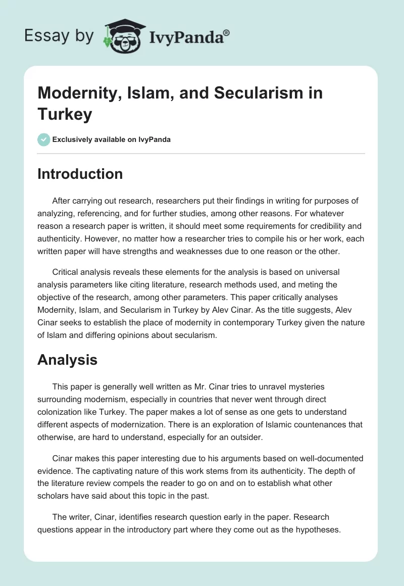 Modernity, Islam, and Secularism in Turkey. Page 1